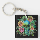 PORTE-CLÉS PEAU VERT MORT AVEC FLEURS (Devant)