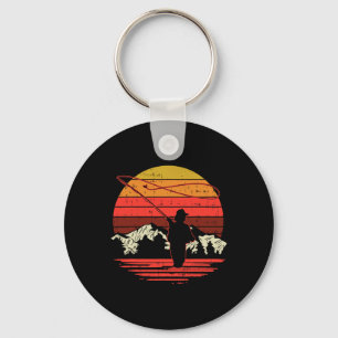 Porte-clés Pêche à la mouche Coucher de soleil Rétro Truite P