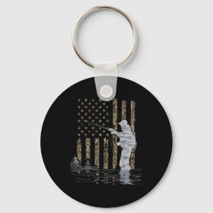Porte-clés Pêche à la mouche Pêcheur Drapeau américain Camouf