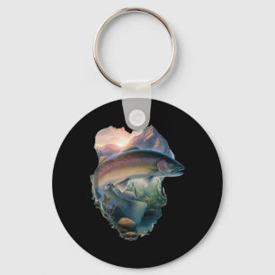 Porte-clés Pêche à la mouche Truite Montagnes Nature Pêcheur