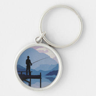 Porte-clés Pêche au crépuscule bleu matin