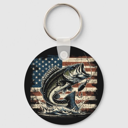 Porte-clés Pêche Drapeau Américain US Byss Poisson Pêcheur (Recto)