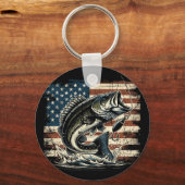 Porte-clés Pêche Drapeau Américain US Byss Poisson Pêcheur (Recto)