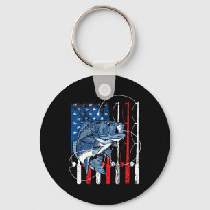 Porte-clés Pêche Drapeau Américain Vintage Cadeaux de pêcheur