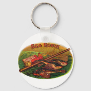 Porte-clés Pêche vintage Gear Cigar Étiquette Art, Sea Robin