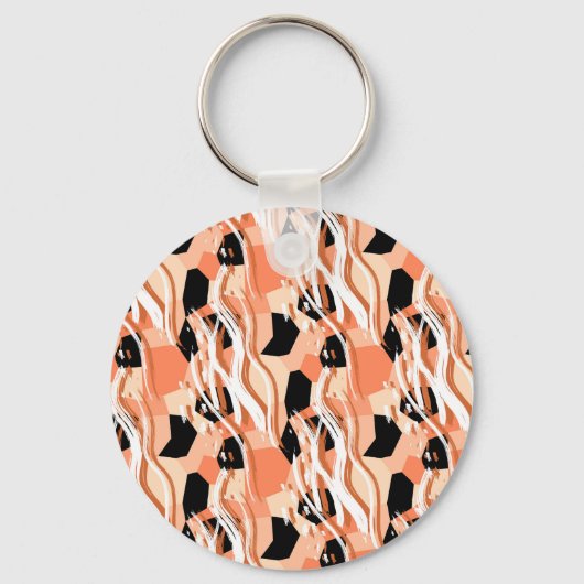 Porte-clés Pêcher noir blanc Motif Abstrait. (Recto)