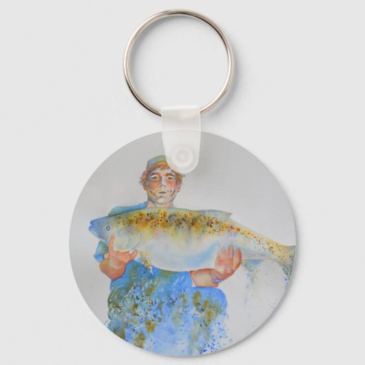 Porte-clés Pêcheur peinture d'aquarelle cadeau de pêche pour  (Recto)