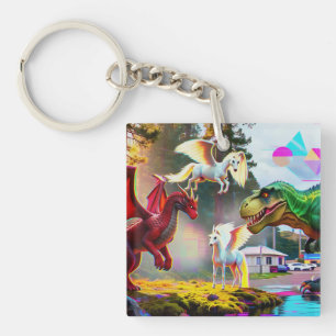 Porte-clés Pégase, dragon et dinosaure mythiques et préhistor