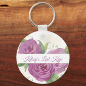 Porte-clés Peint rose, mauve roses sur crème personnalisable (Recto)