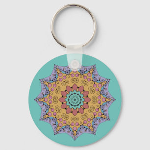 Porte-clés Peinture à la main Mandala Horloge Face 1