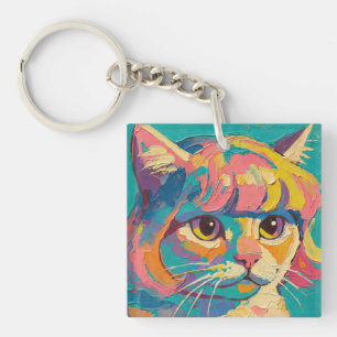 Porte-clés Peinture à l'huile de chat mignon (#5)