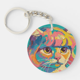 Porte-clés Peinture à l'huile de chat mignon (#5)