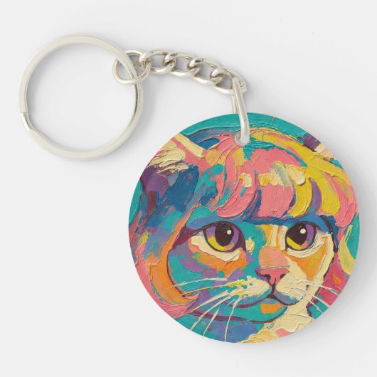 Porte-clés Peinture à l'huile de chat mignon (#5) (Devant)