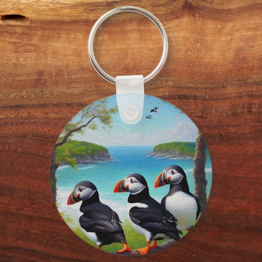 Porte-clés Peinture à l'huile d'Oiseaux de Puffin, Clavier (Recto)