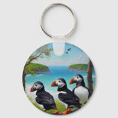 Porte-clés Peinture à l'huile d'Oiseaux de Puffin, Clavier (Verso)