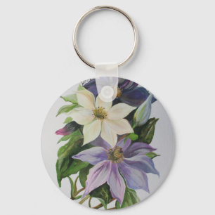 Porte-clés Peinture acrylique de la vigne Lilac Clematis
