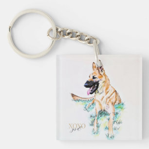 Porte-clés Peinture aquarelle Berger Allemand Malinois XOXO