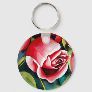 Porte-clés Peinture aquarelle de bourgeon de rose rose fleur