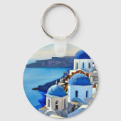 Porte-clés Peinture aquarelle de Santorin Grèce (Recto)