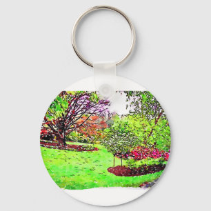 Porte-clés Peinture aquarelle d'un jardin luxuriant