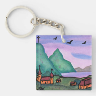 Porte-clés Peinture aquarelle Imaginaire Forteresse Castle Li