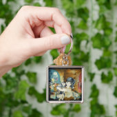 Porte-clés Peinture artistique en soie de Dame aux chats (main)