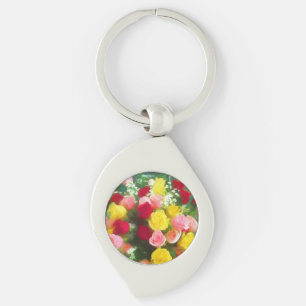 Porte-clés Peinture Bouquet Rose - Jolie Art Fleur Originale