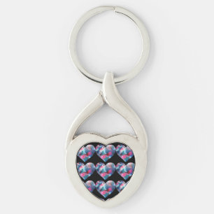Porte-clés Peinture cardiaque multicolore sur bois