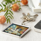 Porte-clés Peinture Cat Lady Silk Art (Côté)