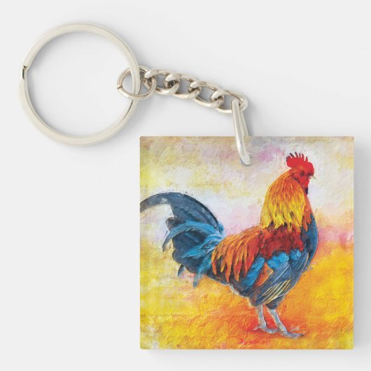Porte-clés Peinture colorée d'art numérique de coq (Devant)