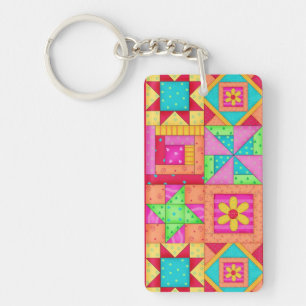 Porte-clés Peinture colorée Quilt Blocs Art