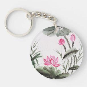 Porte-clés Peinture d'aquarelle de fleur de Lotus