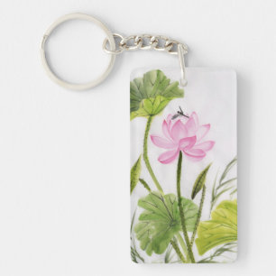 Porte-clés Peinture d'aquarelle de la fleur de Lotus 2
