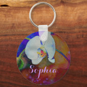 Porte-clés Peinture d'aquarelle d'orchidée hawaïenne blanche (Recto)