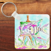 Porte-clés Peinture d'artiste des poissons-anges (Recto)