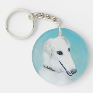 Porte-clés Peinture de Borzoi (blanc) - Beau art original de 