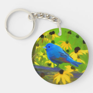Porte-clés Peinture de Bunting Indigo - Art original pour ois