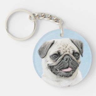 Porte-clés Peinture de Carlin - Art Original de Chien Mignon