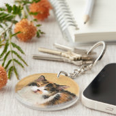 Porte-clés Peinture de chat Calico - Cute Original Cat Art (Devant droit)