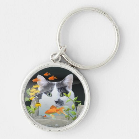 Porte-clés Peinture de chat personnalisée dans un réservoir d (Devant)