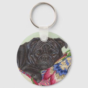 Porte-clés Peinture de chien Carlin noir