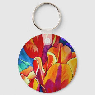 Porte-clés Peinture de fleurs à l'aquarelle de tulipes orange