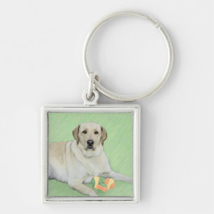Porte-clés Peinture de Labrador Retriever jaune et balles de