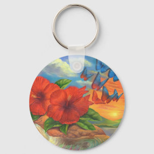 Porte-clés Peinture de paysage de papillon d'imaginaire -