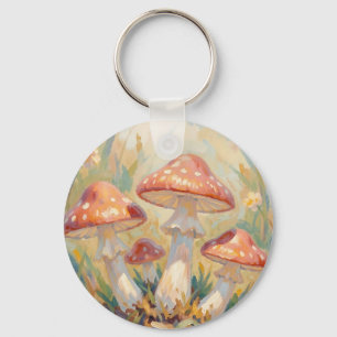 Porte-clés Peinture de prairie aux champignons rouges fantais