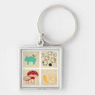 Porte-clés Peinture de quatre blocs en bois des enfants