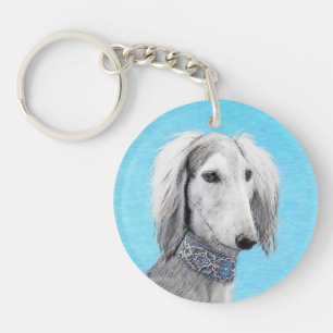 Porte-clés Peinture de Saluki (Argent) - Joli art original de