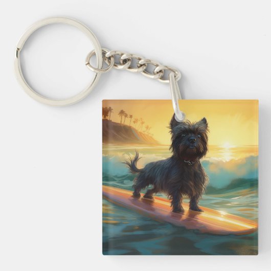 Porte-clés Peinture de surf de plage Affenpinscher (Devant)