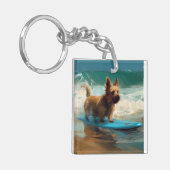 Porte-clés Peinture de surf de plage de Terrier Australien (Devant gauche)