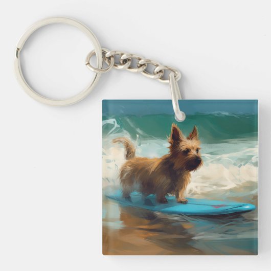 Porte-clés Peinture de surf de plage de Terrier Australien (Devant)